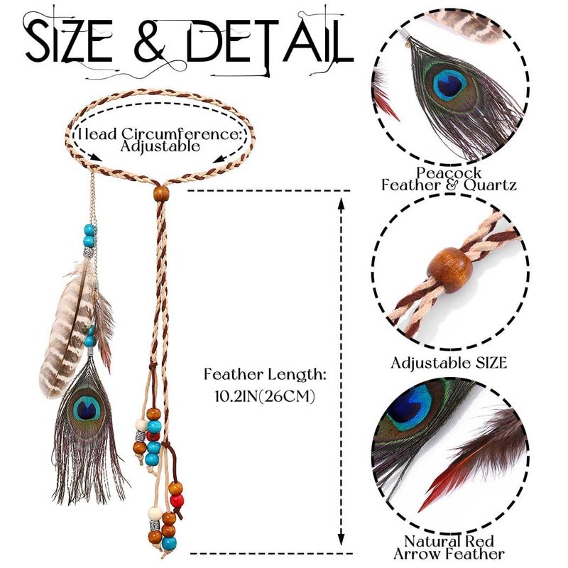 Campsis Indian Princess Peacock Feather Head Chain for Girl, Fashion Headband for Women. (Blue) - Image 2